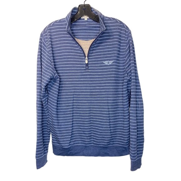 Peter Millar Men's S Blue Stripe Pullover Mock Neck 1/4 Zip Golf Top Sweatshirt - Picture 2 of 12